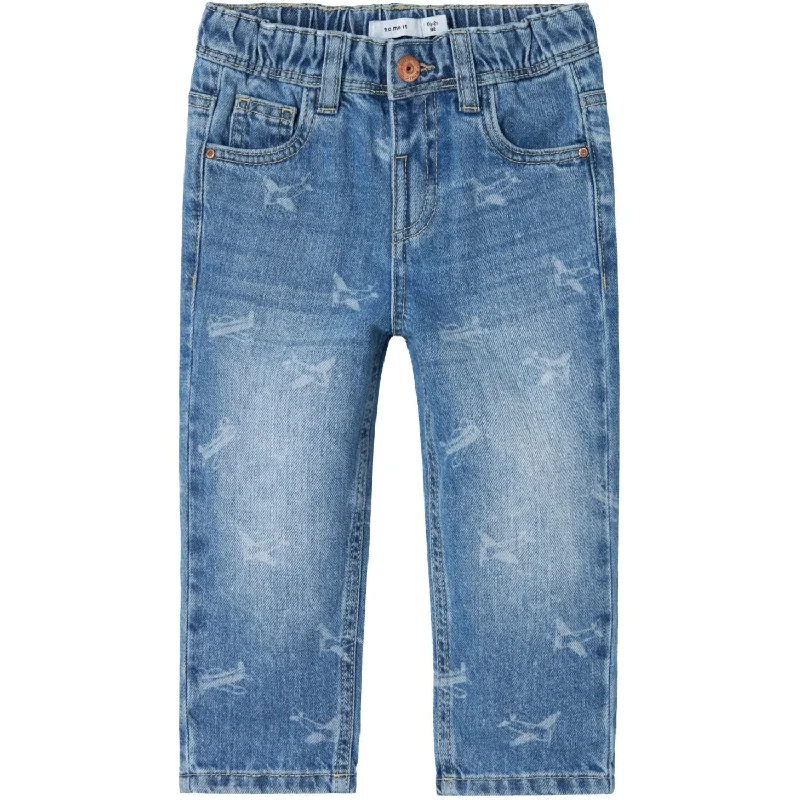 Slim Boyfriend Jeans for Hybrid -Name It Medium Blue Denim Silas Tapered AOP Jeans