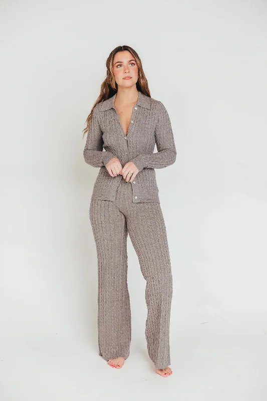 Elegant palazzo pants for formal party outfits -Premium Willow Cable Knit Pants in Greige