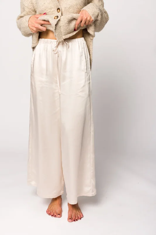 Windproof pants for chilly outdoor activities -Mari Wide Leg Satin Pants in Cream