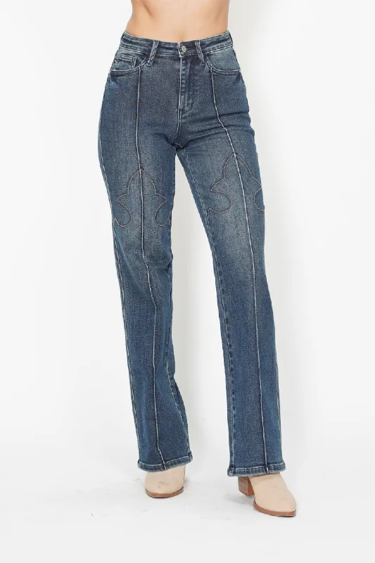 Overalls Jeans for Workwear -Judy Blue High Waisted Western Seam Detail Straight Leg Jeans