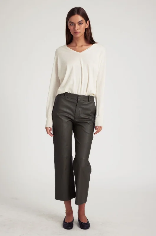 Formal suit pants for wedding guest elegance -Cactus Leather Cropped Trousers