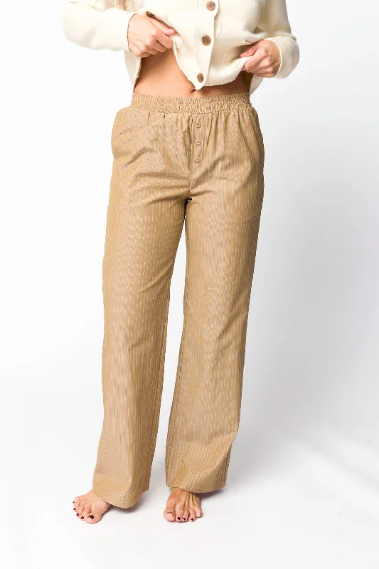 Slim-fit chinos for modern business casual -Michelle Striped Pajama Style Pants in Camel