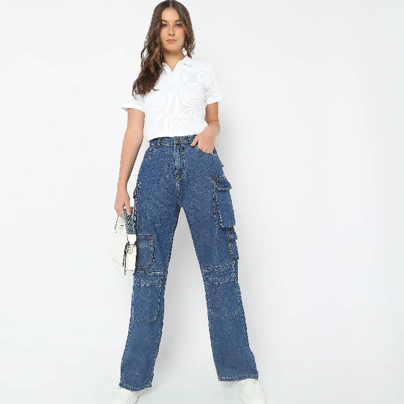 Back Pocket Jeans for Design -Cargo Fit High Rise Jeans