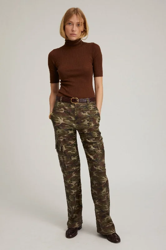 High-waisted skinny pants for trendy women’s fashion -Camouflage Leather Cargo Trousers