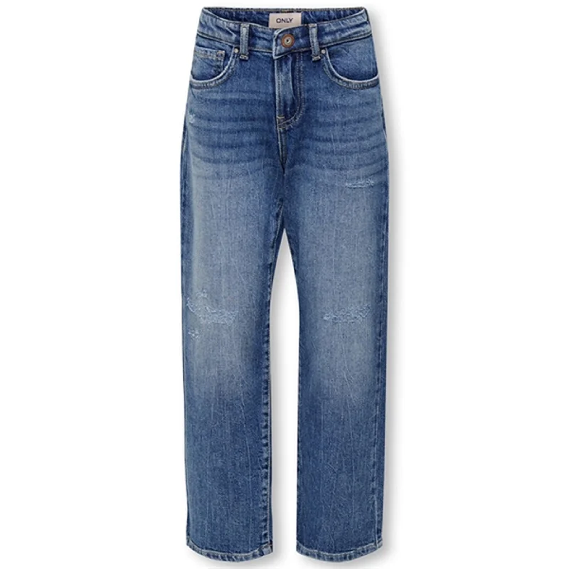 Fringed Jeans for Western -Kids ONLY Medium Blue Denim Megan Wide Denim Jeans Noos