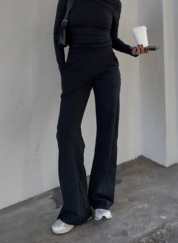 Rugged work pants for construction job durability -Black Sense Wide Pants