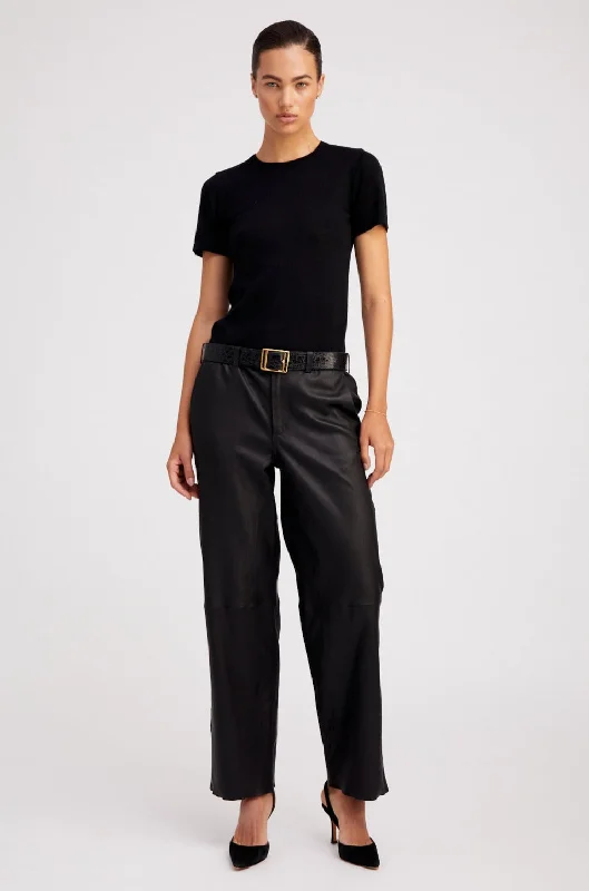 Elegant wide-leg pants for upscale dinner dates -Black Leather Relaxed Trousers