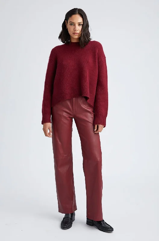 Stylish leather pants for edgy night looks -Crimson Leather Straight Leg Trousers