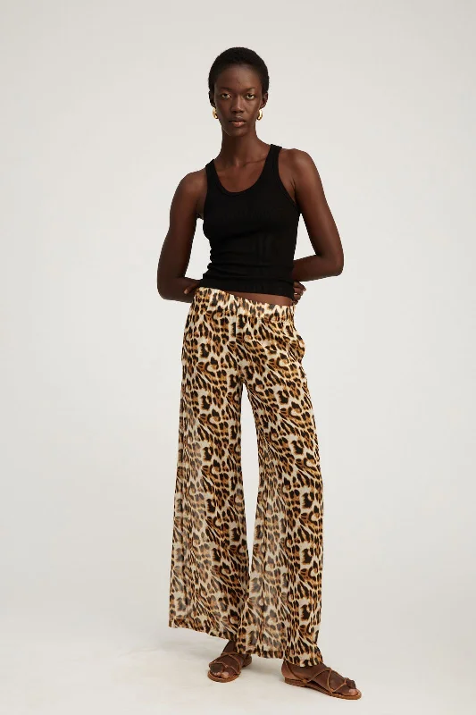 Bold plaid pants for eye-catching style choices -Leopard Silk Wide Leg Trousers