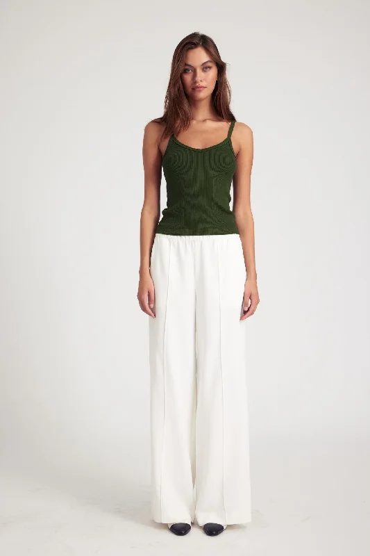 Relaxed cotton pants for breezy casual days -White Crepe Wide Leg Pintuck Trousers