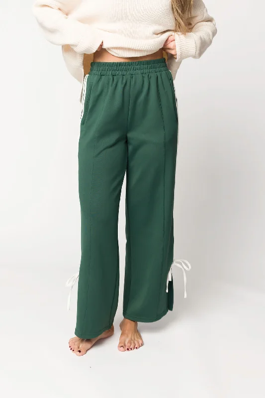 Pleated trousers pants for sophisticated gentleman charm -Murphy Track Pants with Bow Detail in Green/White