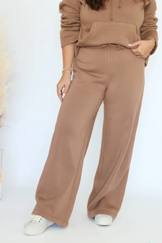 Flowy wide pants for artistic bohemian vibes -Feeling The Moment Sweatpant - Campfire