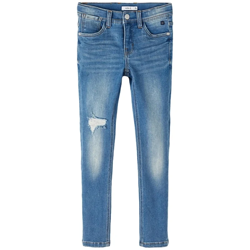 Decorated Back Pocket Jeans for Style -Name it Medium Blue Denim Theo Slim Jeans Noos