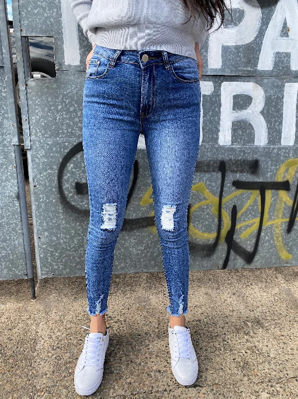 Cargo Jeans for Utility -Distressed knee Denims