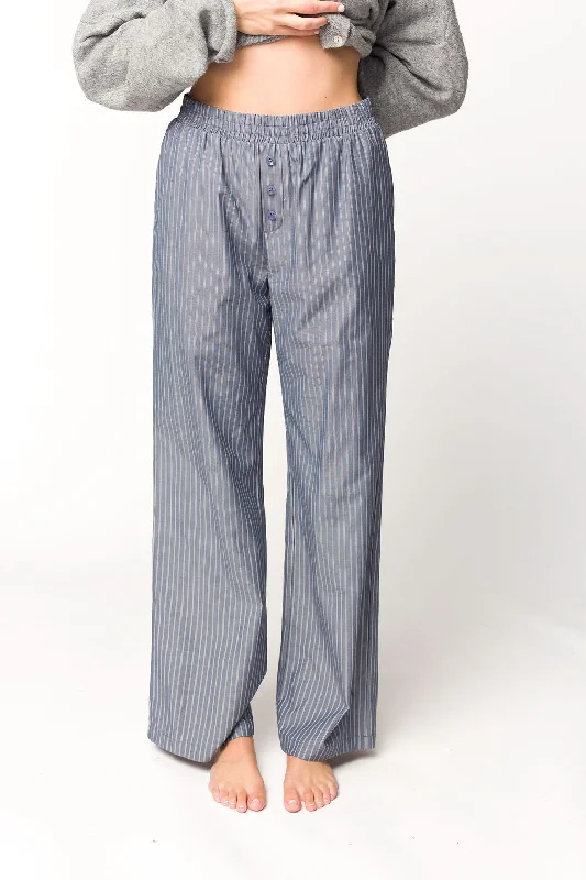 Vintage corduroy pants for retro style vibes -Michelle Striped Pajama Style Pants in Midnight