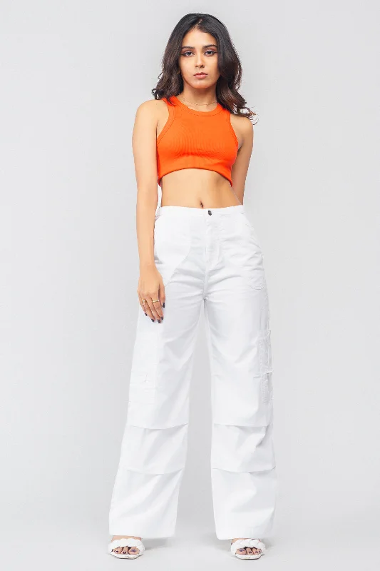 Light Wash Jeans for Casual -White Parachute Pants