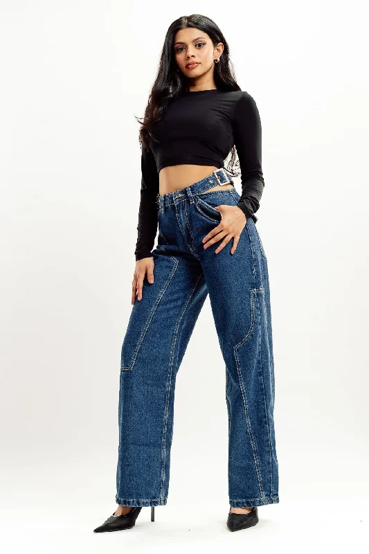 Printed Jeans for Pattern -Low Waist Belted Jeans