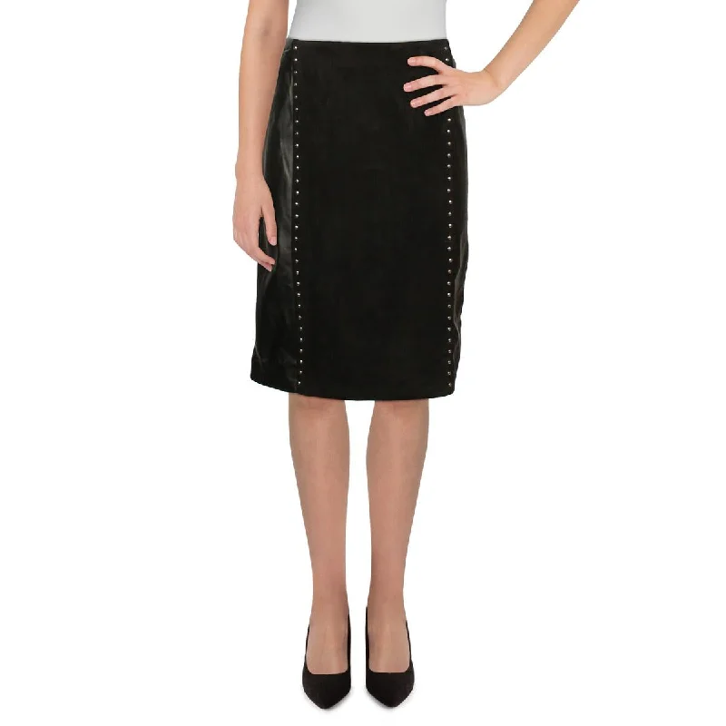 Denim Long Skirts for Casual -Womens Faux Leather Studded A-Line Skirt