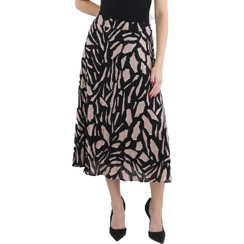 A-line Long Skirts for Flattering -Womens Printed Pleated Midi Skirt