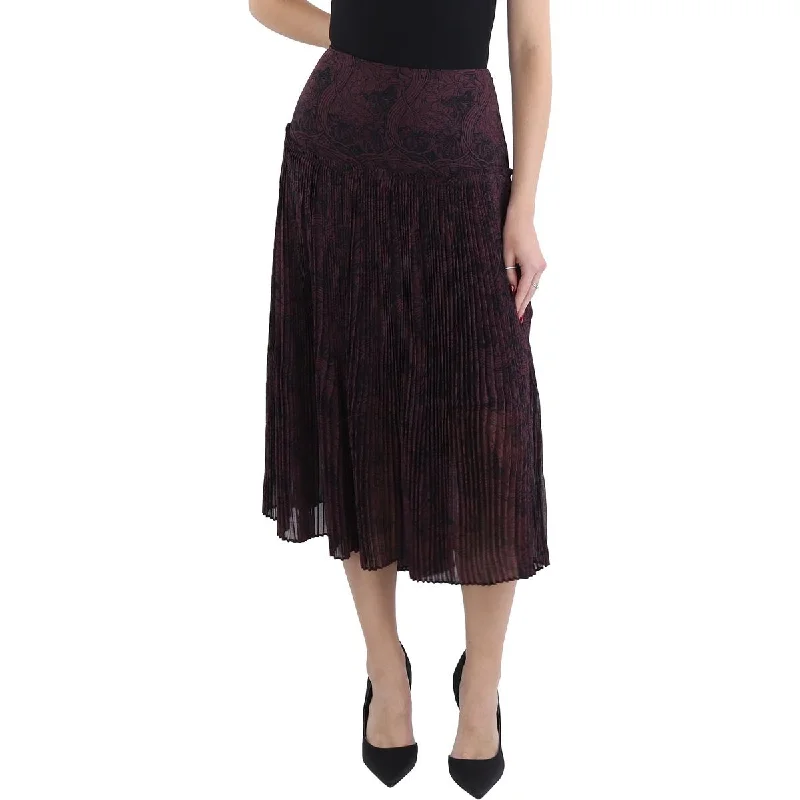 Leather Long Skirts for Luxury -Womens Pleated Mid Calf A-Line Skirt