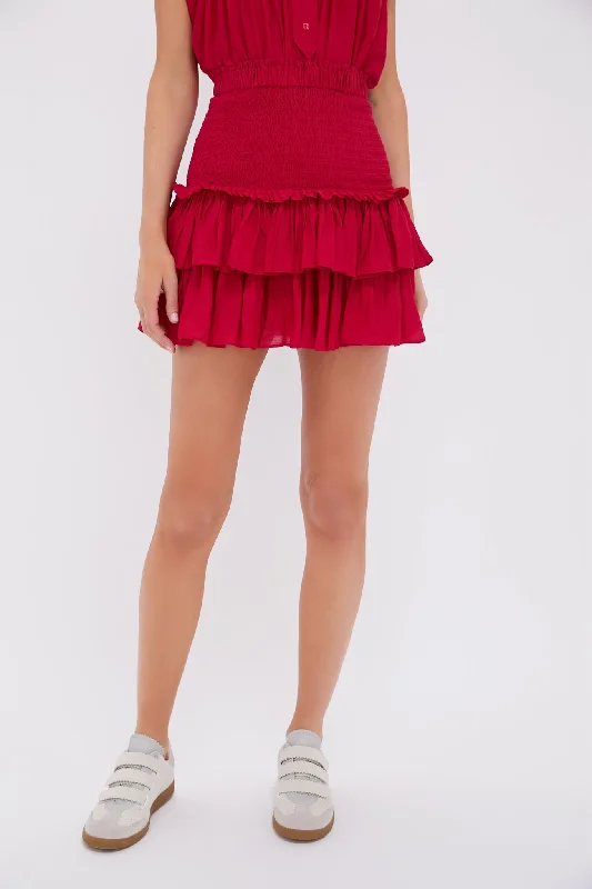 Ruffled midi skirts for delicate feminine touch -Red Naomi Skirt