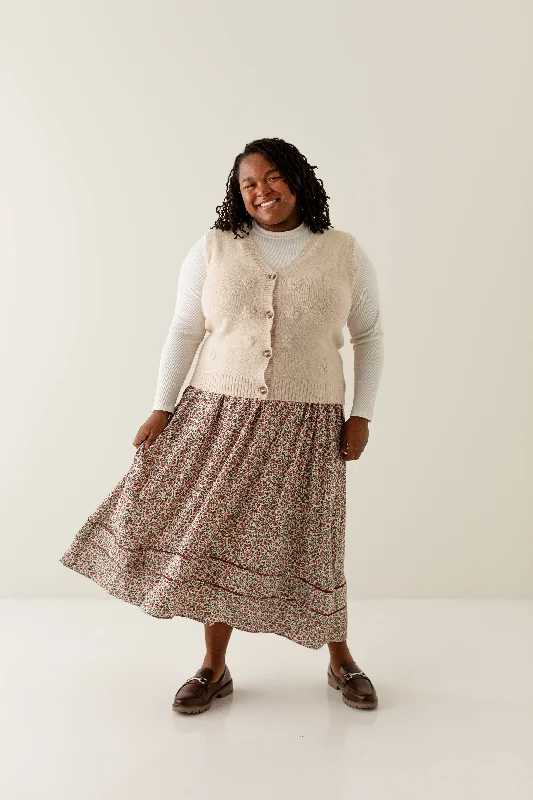 Cute skirts with playful polka dots -Plus 'Chelsie' Trim Detail Floral Print Skirt in Cream