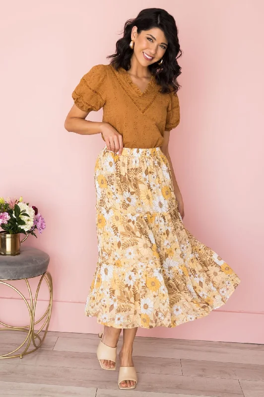 Ruffled midi skirts for delicate feminine touch -Flowers & Joy Tiered Ruffle Skirt