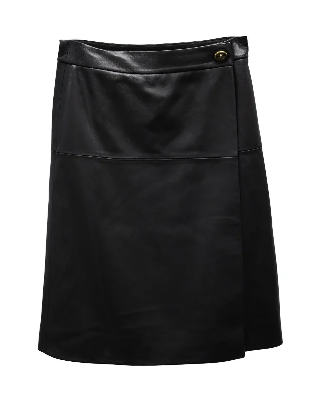 Pink Long Skirts for Feminine -Coach Wrap Skirt in Black Lambskin Leather