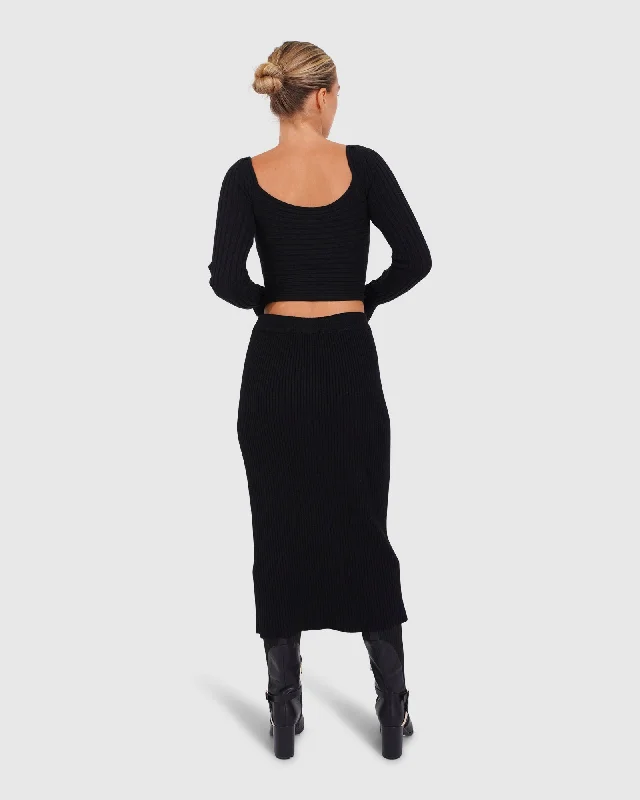 Black Short Skirts for Versatile -All My Life Knit Midi Skirt