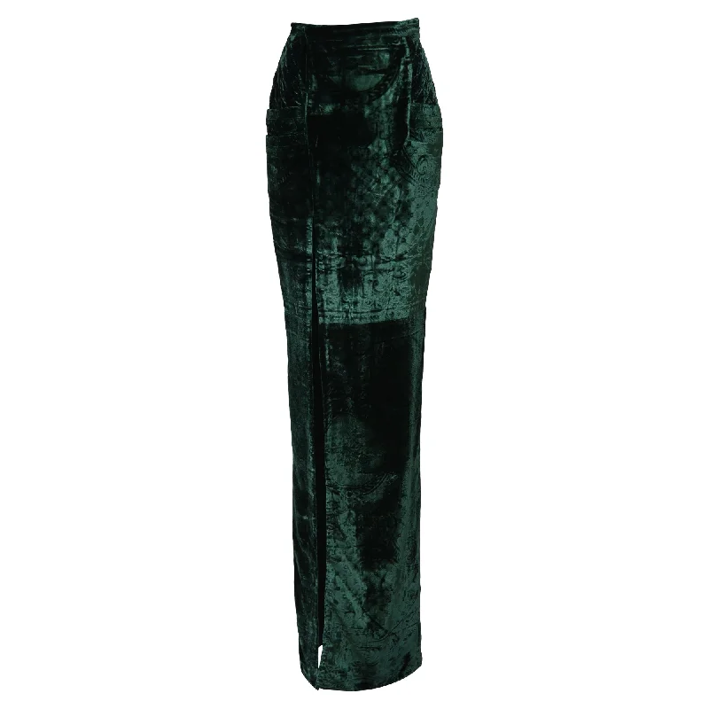 Long Skirts for Wedding Ceremony -Balmain Maxi Skirt in Green Velvet