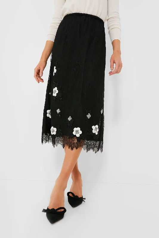 Designer pencil skirts for sharp professional looks -Black Bethany Lace Midi Skirt