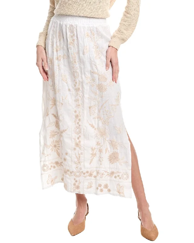 Long Skirts for Beach Vacations -Johnny Was Domingo High Slit Linen Maxi Skirt