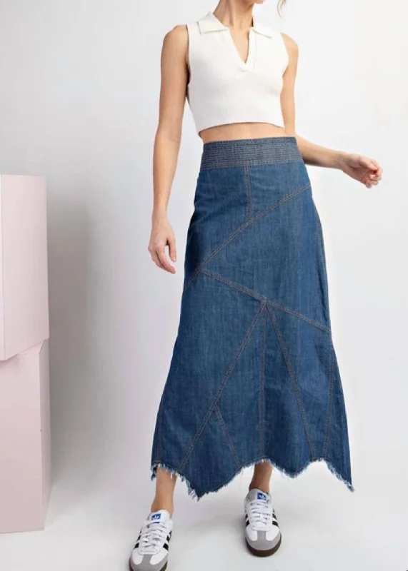 Red Long Skirts for Statement -Mineral Washed A-Line Skirt In Denim