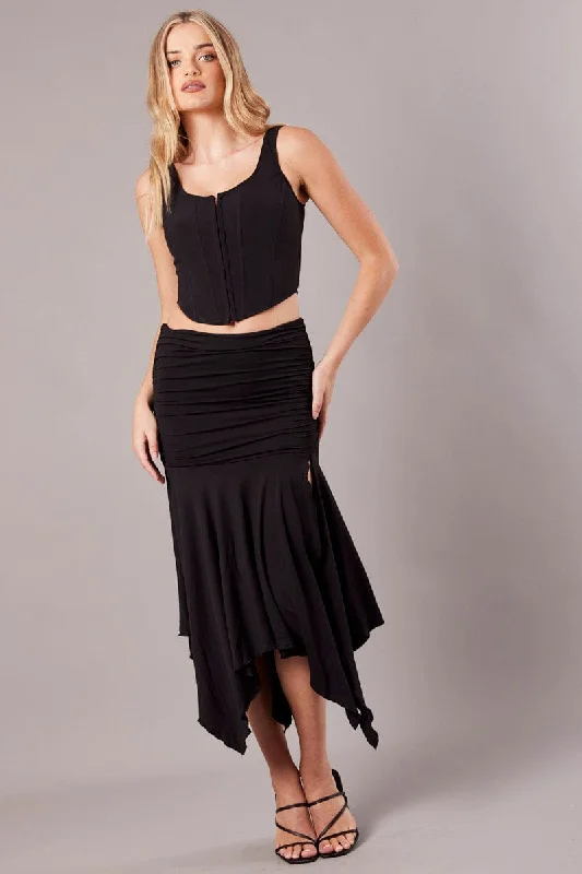 Mini Short Skirts for Youthful -Black Handkerchief Midi Asymmetric Skirt