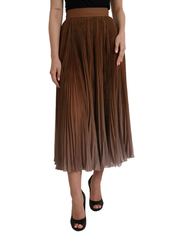 Striped Long Skirts for Style -Dolce & Gabbana  Polyester Pleated High Waist Midi Women's Skirt