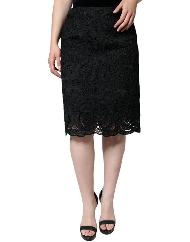 Wrap Short Skirts for Adjustable -Dolce & Gabbana  Floral Lace High Waist Pencil Cut Women's Skirt