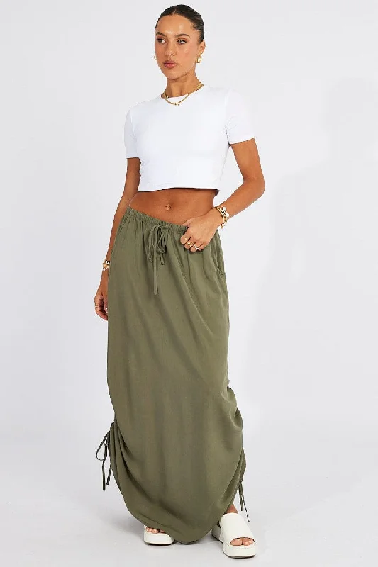 Abstract Long Skirts for Creative -Green Maxi Skirt Side Ruched