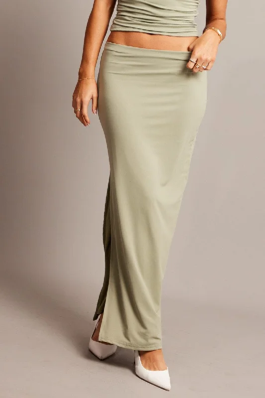 Long Skirts for Cultural Events -Green Supersoft Maxi Skirt Side Split