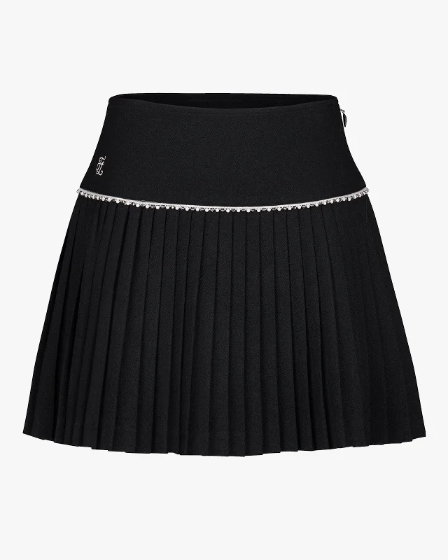 Casual linen skirts for breezy days -[FL Signature] Pearl & Bead Flare Pleated Skirt - Black