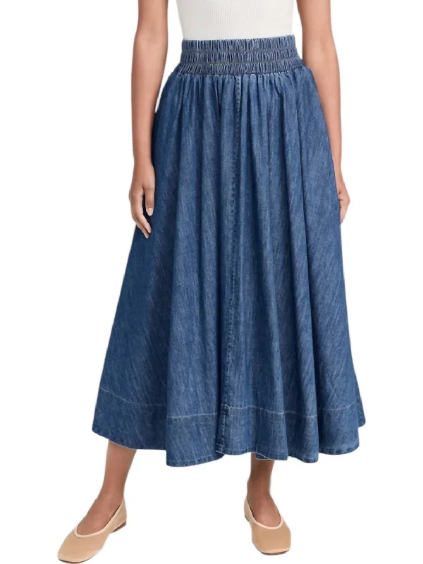 Hippie Long Skirts with Beads -Kyria Circle Skirt In Denim Aegean