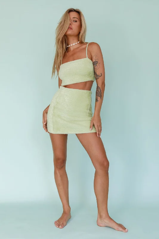 High-waisted denim skirts for cool lift -Light Speed Fluffy Mini Skirt Pistachio