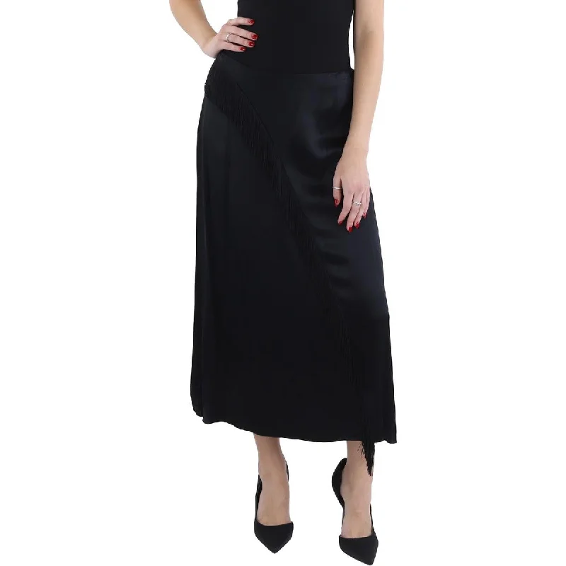 Satin Long Skirts for Shiny -Womens Midi Draped Asymmetrical Skirt