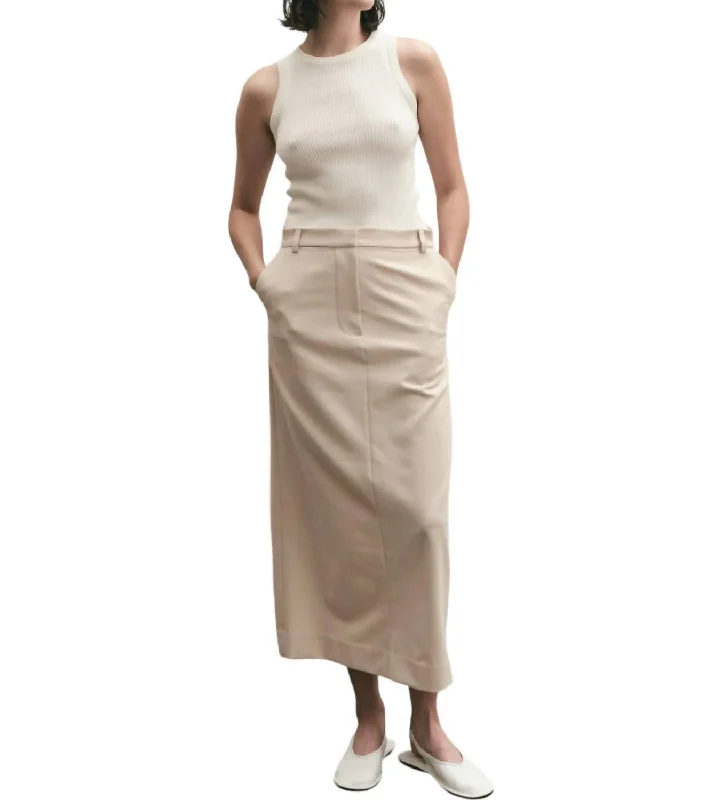 Punk Long Skirts with Spikes -Split Back Midi Skirt In Beige