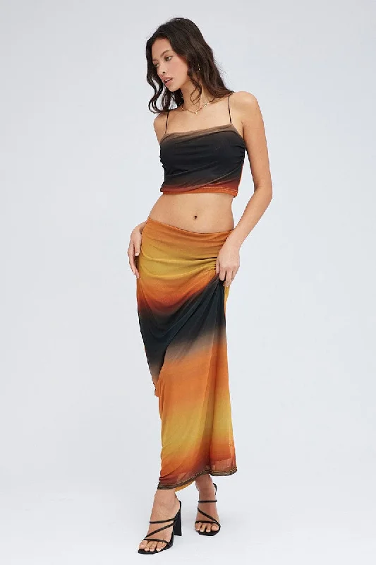 Spandex Short Skirts for Fit -Brown Abstract Maxi Skirt Pencil High Rise Mesh