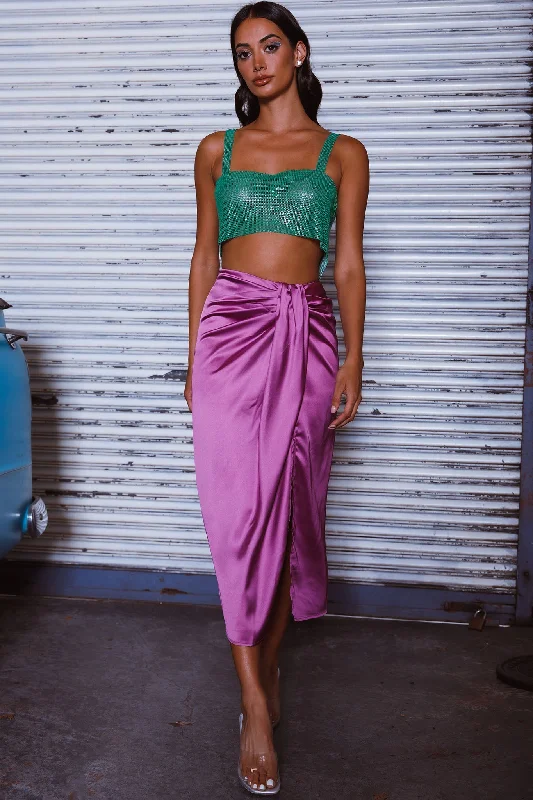 Affordable skirts with trendy slit details -On The Money Gathered Midi Skirt Orchid