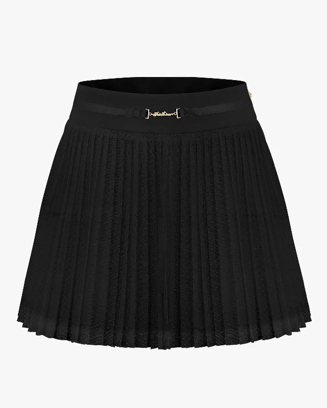 Pleated midi skirts for timeless grace -Polka Dot Lace Pleated Skirt - Black