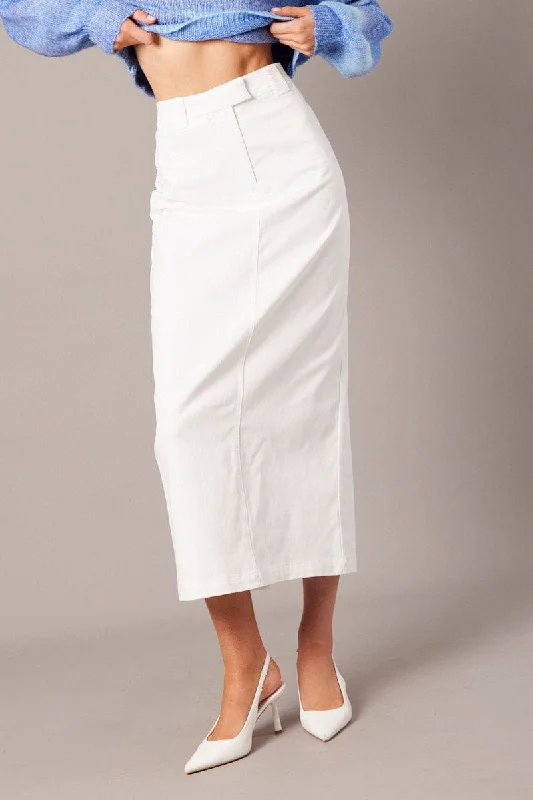 Blue Long Skirts for Classic -White Tailored Skirt Midi Mid Rise