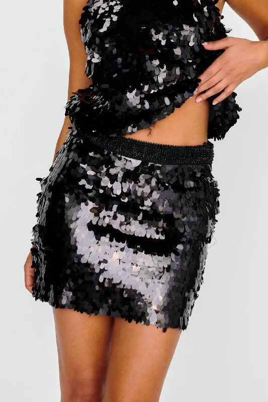 Casual linen skirts for breezy days -She's So LA  Sequin Mini Skirt Black