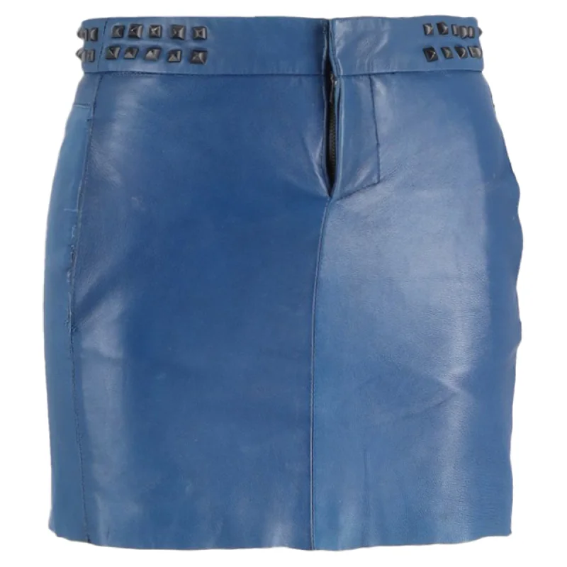 Long Skirts for Prom Night -Maje Studded Mini Pencil Skirt in Blue Leather