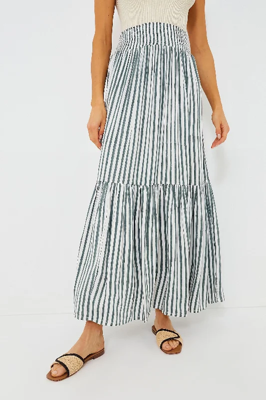 Casual skirts for effortless everyday wear -Moss Stripe Shirred Skirt